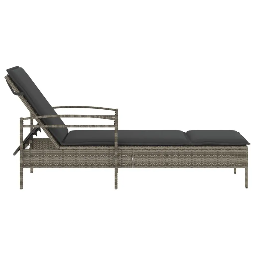 Sun Lounger Adjustable Backrest Outdoor Furniture Rattan Garden Lounge Chair Grey