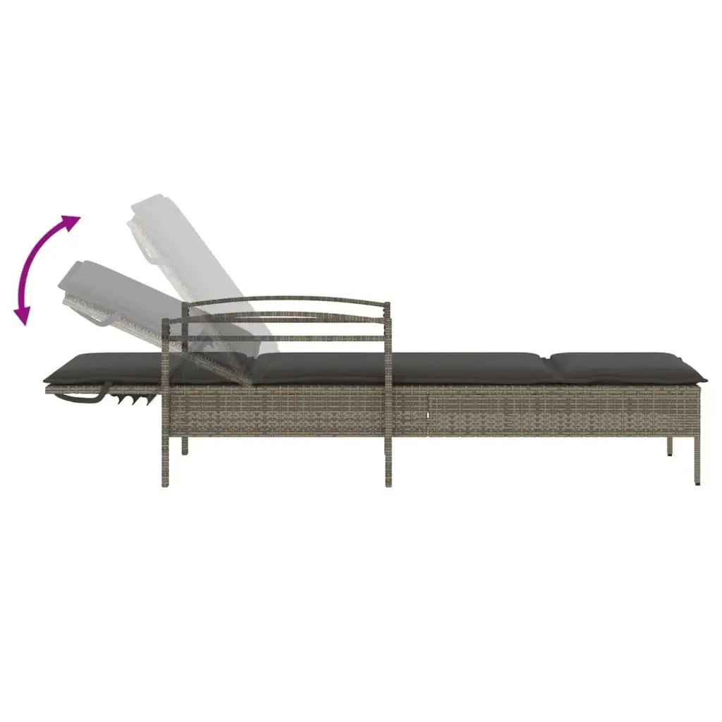 Sun Lounger Adjustable Backrest Outdoor Furniture Rattan Garden Lounge Chair Grey