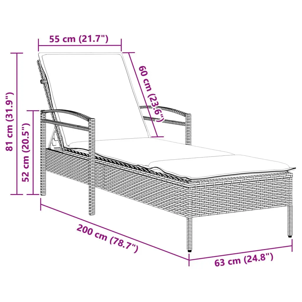 Sun Lounger Adjustable Backrest Outdoor Furniture Rattan Garden Lounge Chair Grey