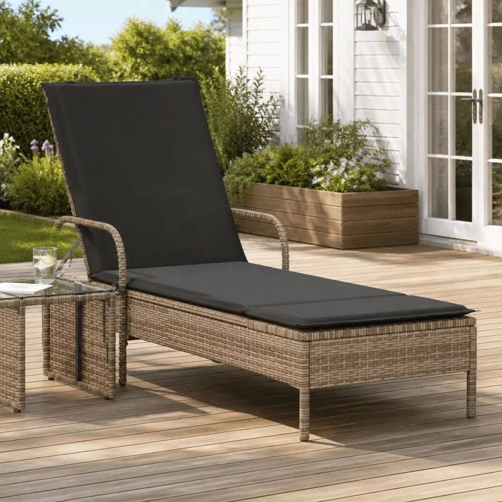 Sun Lounger Adjustable Backrest Outdoor Garden Reclining Grey