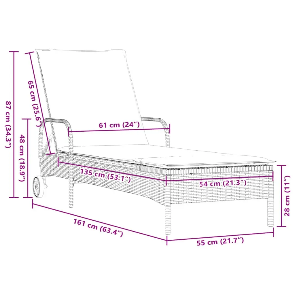 Sun Lounger Adjustable Backrest Outdoor Garden Reclining Grey