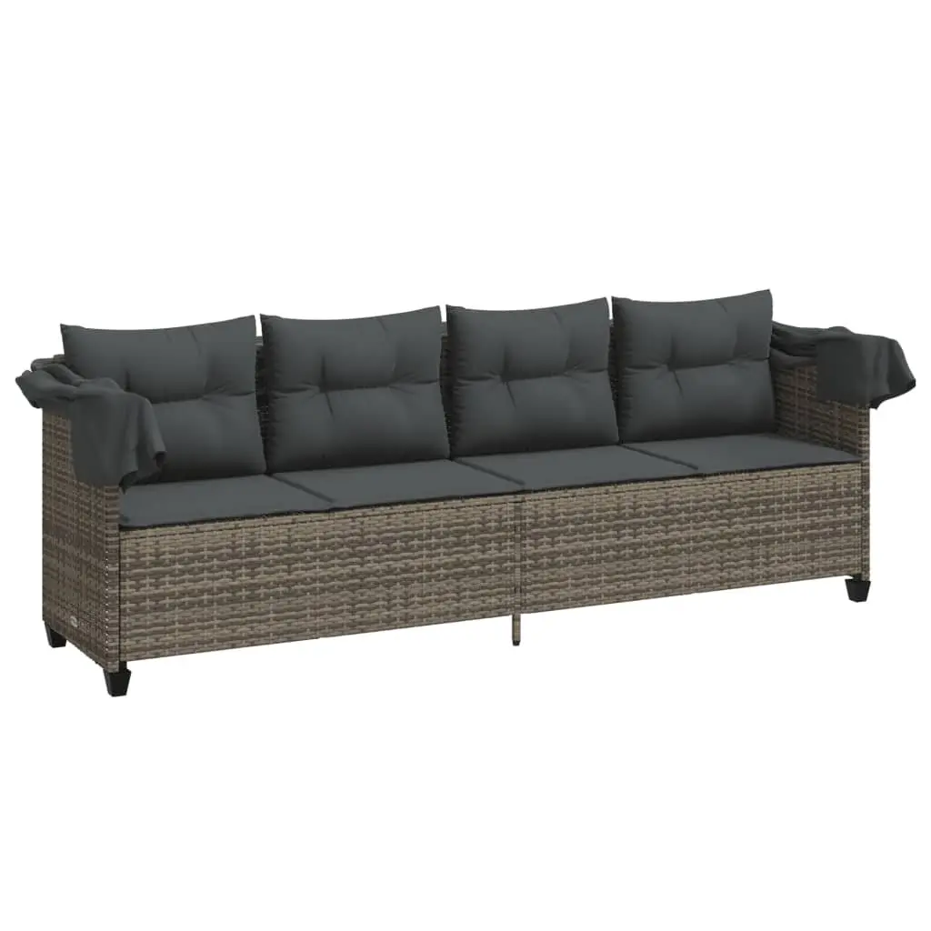 Outdoor Furniture Sun Lounger Grey Poly Rattan with Canopy and Padded Cushions