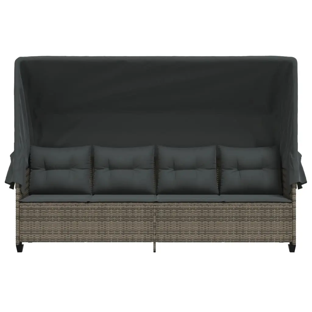 Outdoor Furniture Sun Lounger Grey Poly Rattan with Canopy and Padded Cushions