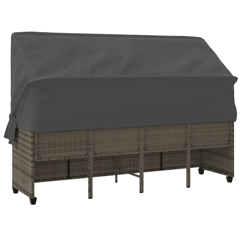 Outdoor Furniture Sun Lounger Grey Poly Rattan with Canopy and Padded Cushions
