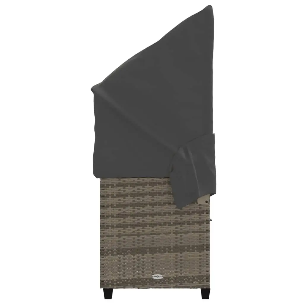 Outdoor Furniture Sun Lounger Grey Poly Rattan with Canopy and Padded Cushions