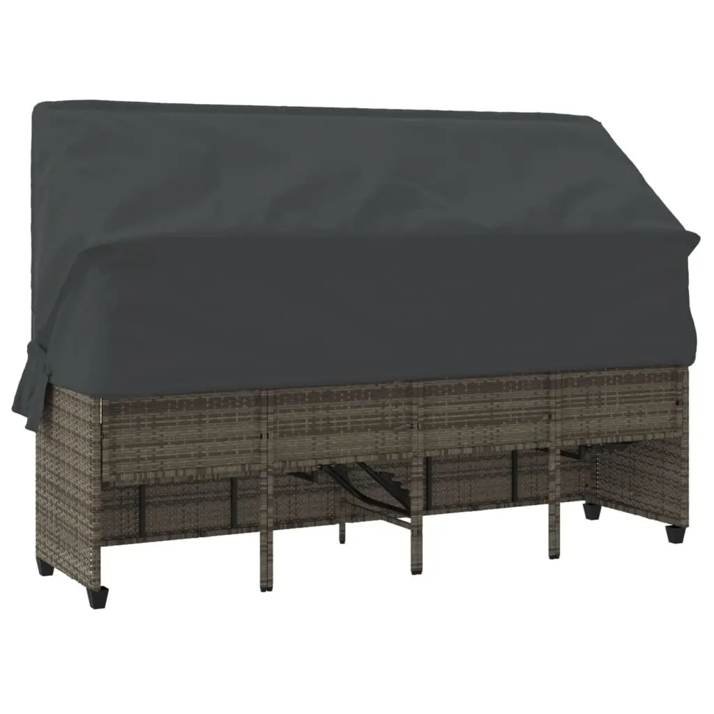 Sun Lounger with Retractable Canopy Adjustable Backrest Footrest Grey Rattan