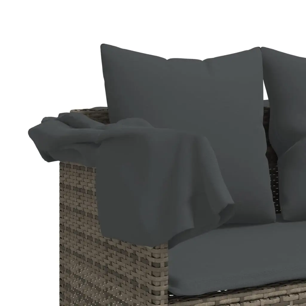 Sun Lounger with Retractable Canopy Adjustable Backrest Footrest Grey Rattan