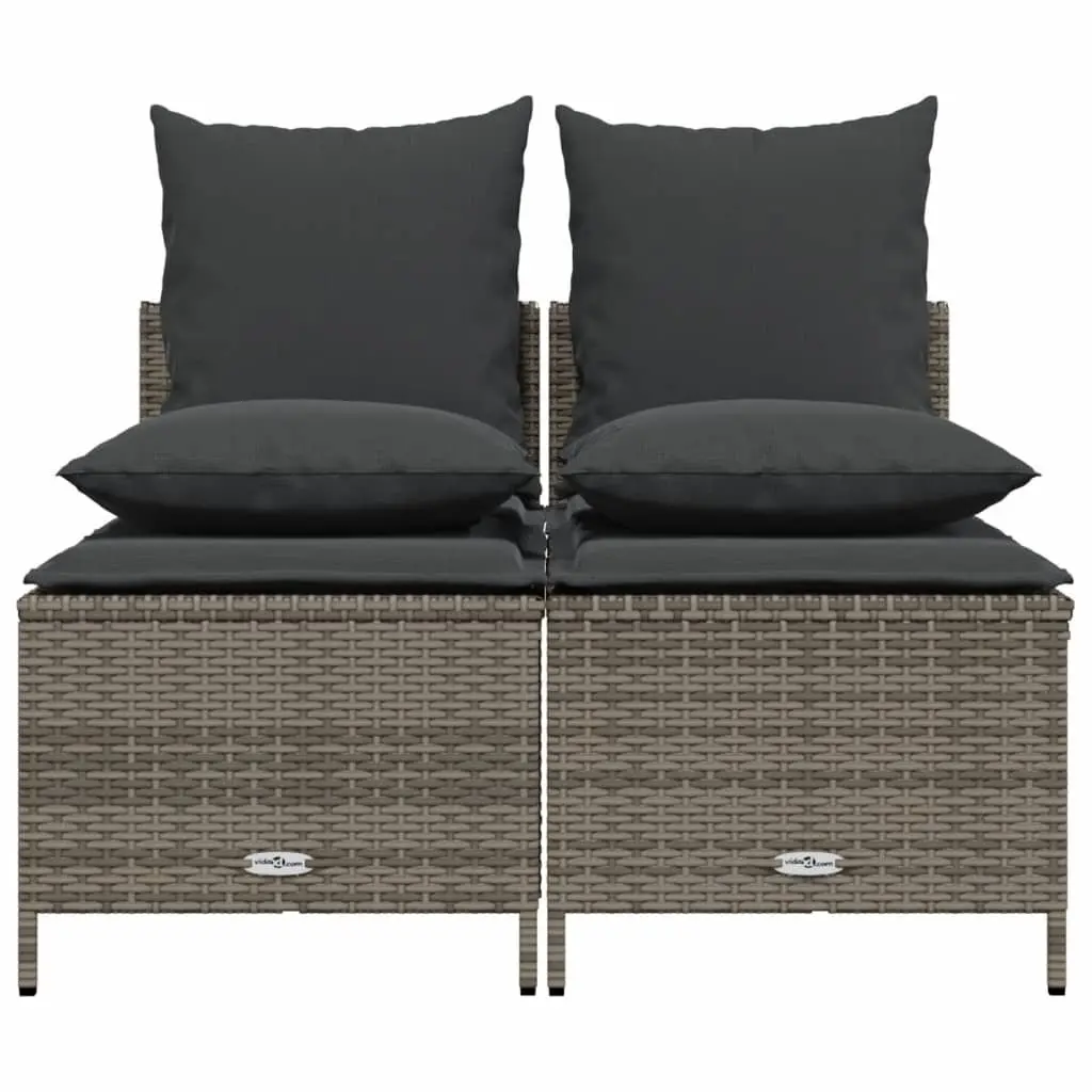 4 Piece Outdoor Garden Sofa Set Grey Poly Rattan Cushions