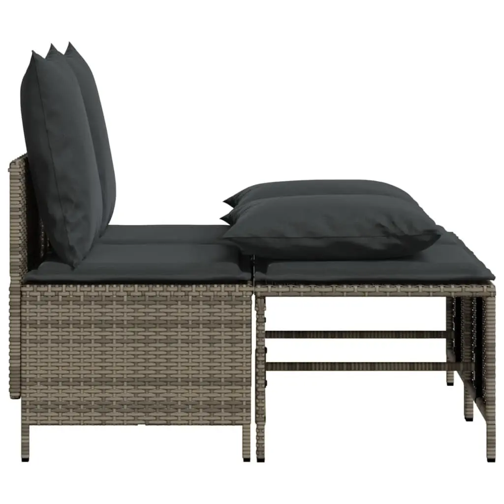 4 Piece Outdoor Garden Sofa Set Grey Poly Rattan Cushions