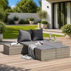 Double Sun Lounger Outdoor Garden Furniture Grey Rattan Modular Relaxation