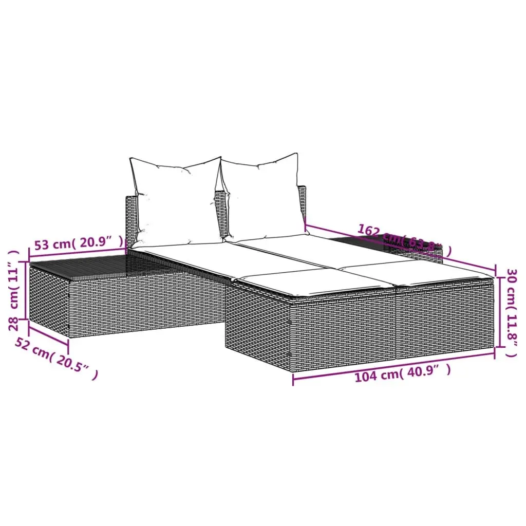 Double Sun Lounger Outdoor Relaxation Modular Grey Rattan