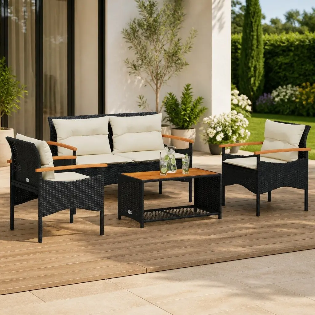 4 Piece Garden Sofa Set Black Outdoor Patio Furniture