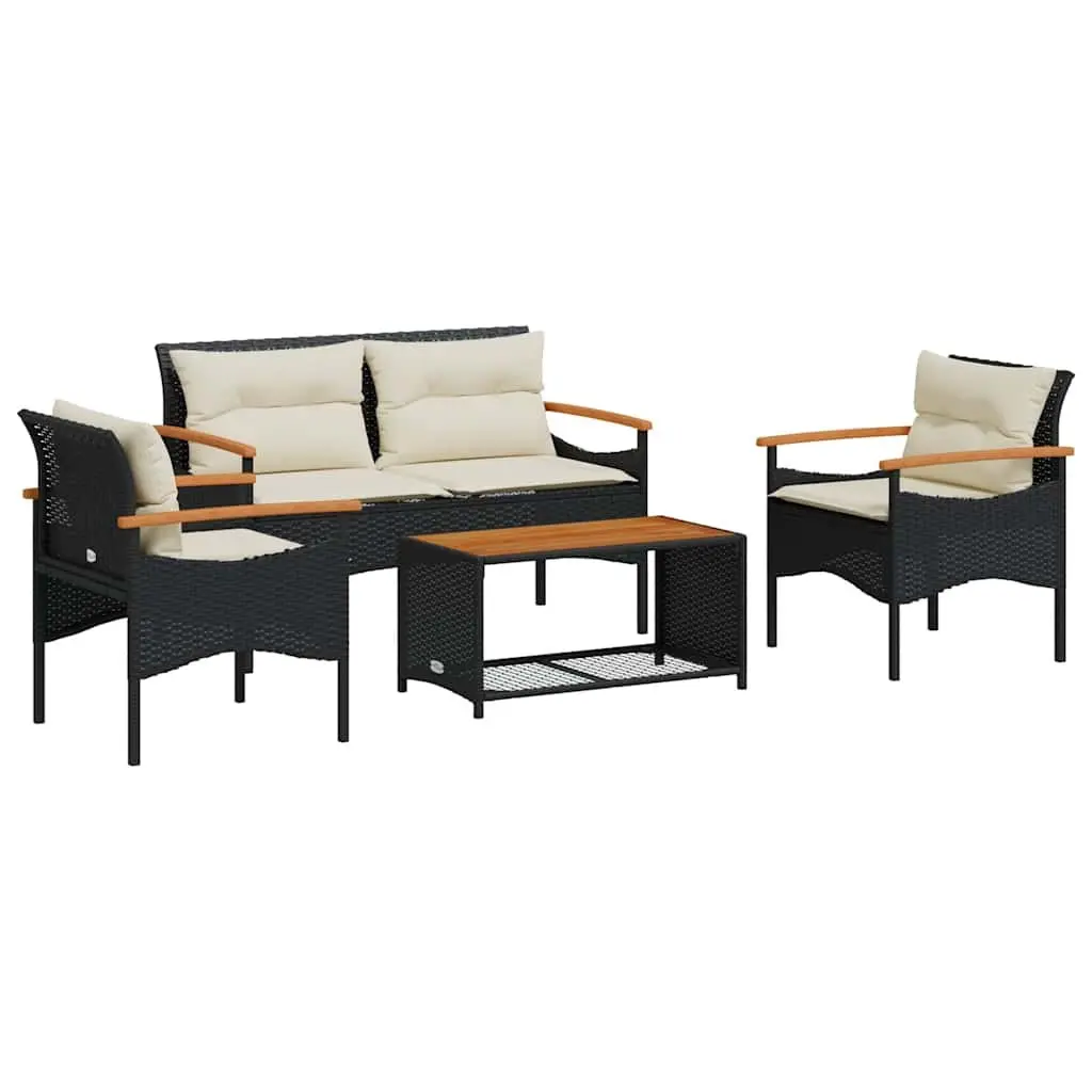 4 Piece Garden Sofa Set Black Outdoor Patio Furniture