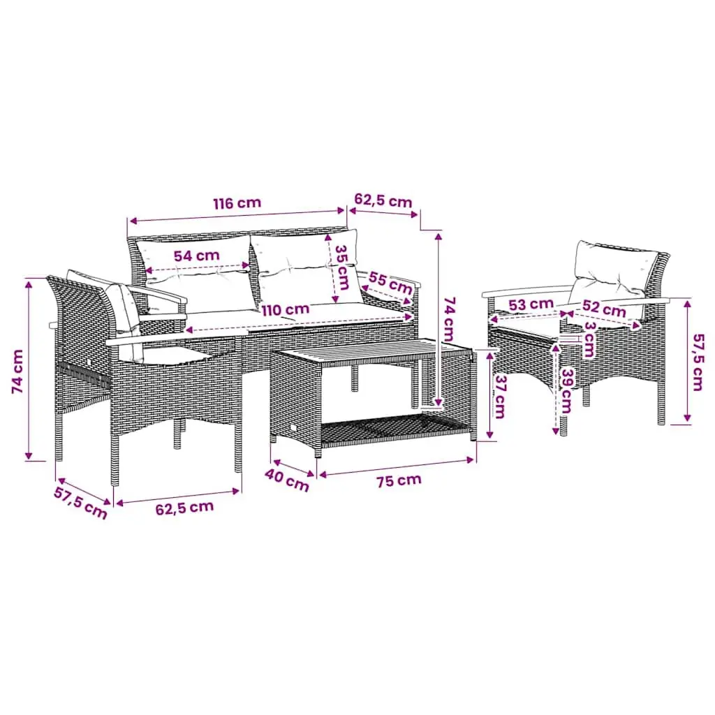 4 Piece Garden Sofa Set Black Outdoor Patio Furniture