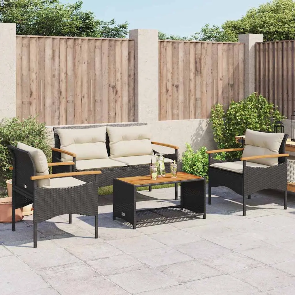 4 Piece Garden Sofa Set Black Outdoor Patio Furniture