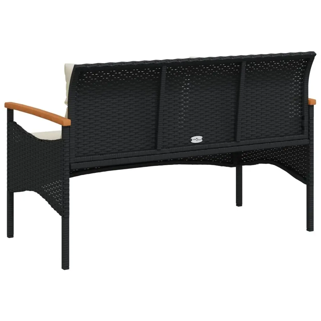 Garden Bench Outdoor Seating 116cm Black PE Rattan with Cushions