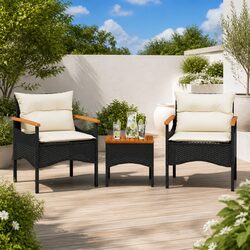 Affordable 3 Piece Outdoor Sofa Set with Cushions in Black