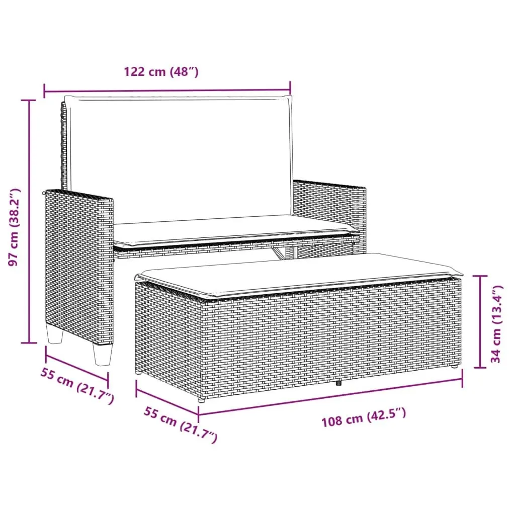 Garden Bench 2-in-1 Outdoor Loveseat Sofa Bed Grey