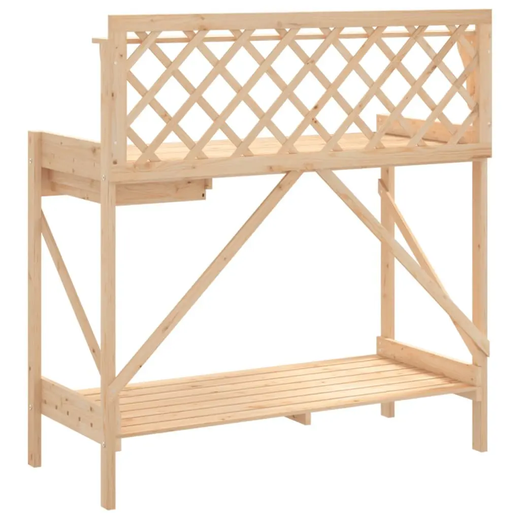 Potting Bench Garden Plant Stand with Trellis Open Shelves Drawer Metal Hooks Brown