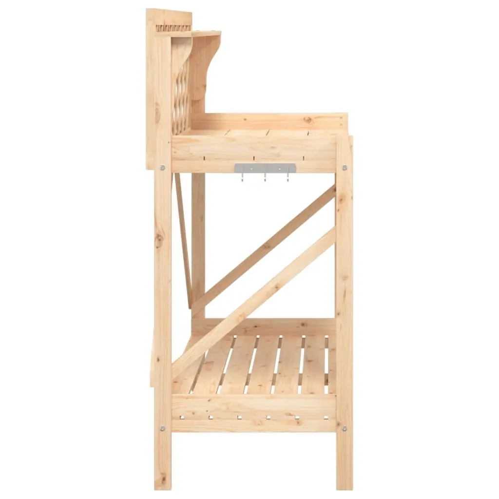 Potting Bench Garden Plant Stand with Trellis Open Shelves Drawer Metal Hooks Brown