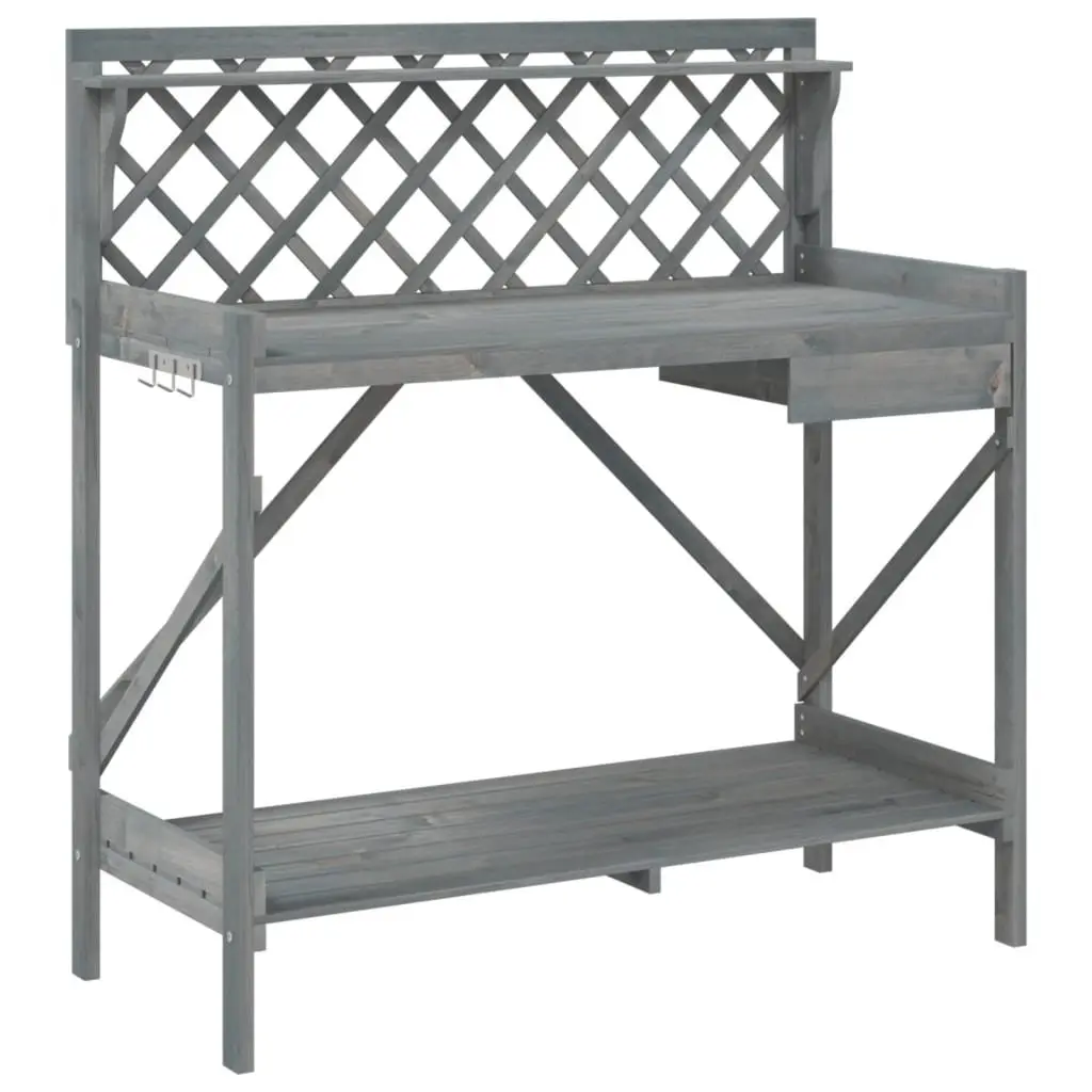 Potting Bench Garden Plant Stand with Trellis Grey Solid Wood