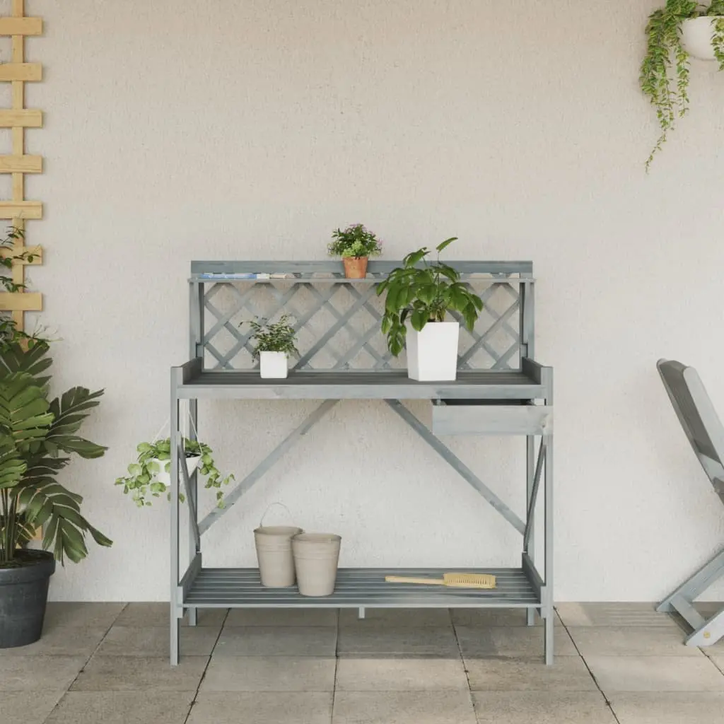 Potting Bench Garden Plant Stand with Trellis Grey Solid Wood