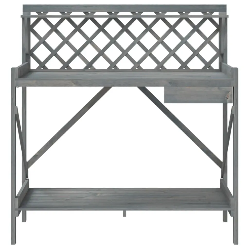 Potting Bench Garden Plant Stand with Trellis Grey Solid Wood