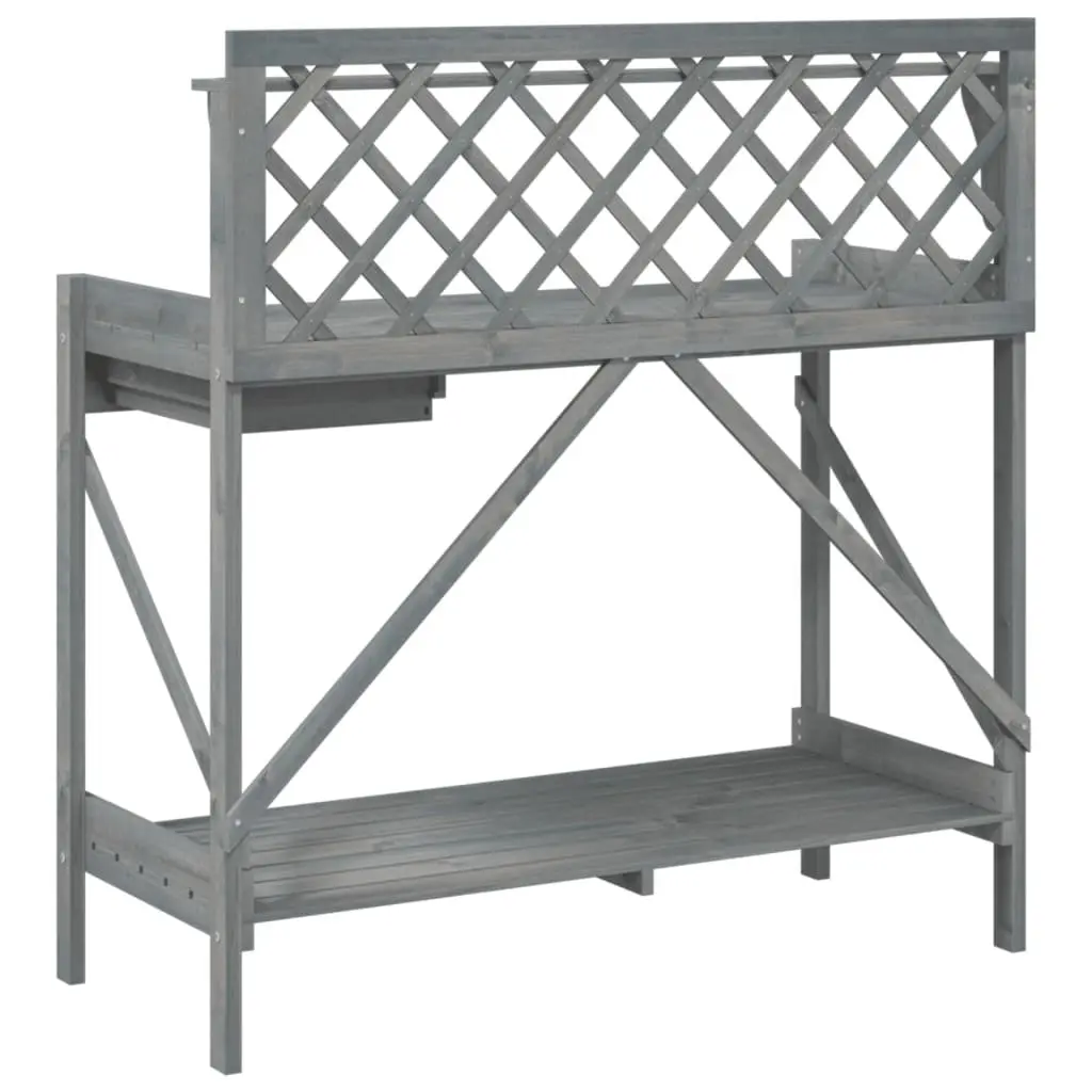 Potting Bench Garden Plant Stand with Trellis Grey Solid Wood