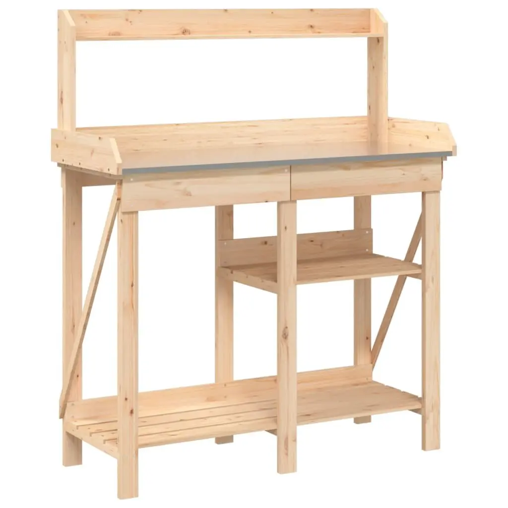 Potting Bench Garden Plant Stand Solid Wood with Shelves and Drawer Brown