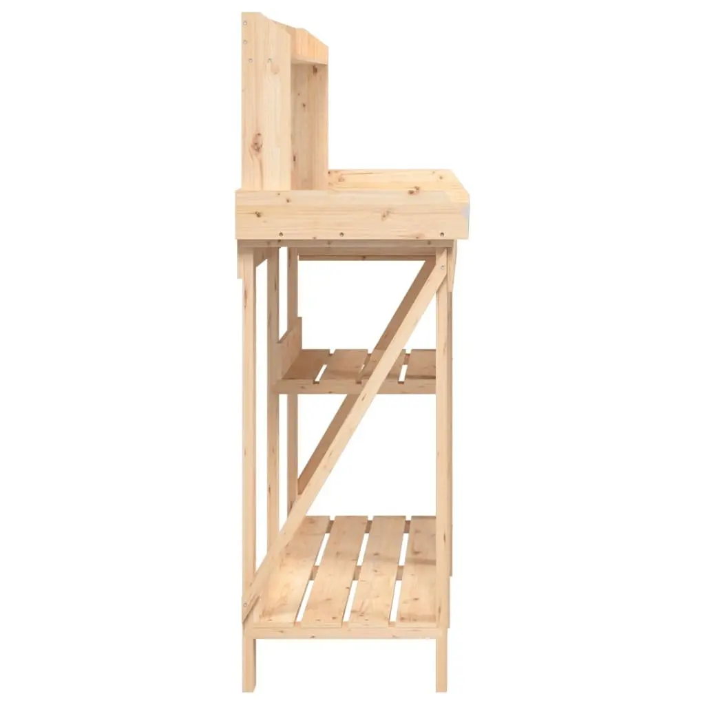 Potting Bench Garden Plant Stand Solid Wood with Shelves and Drawer Brown