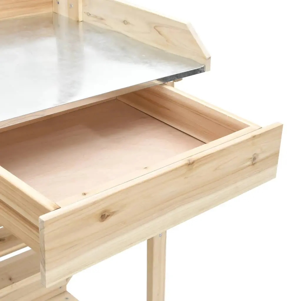 Potting Bench Garden Plant Stand Solid Wood with Shelves and Drawer Brown