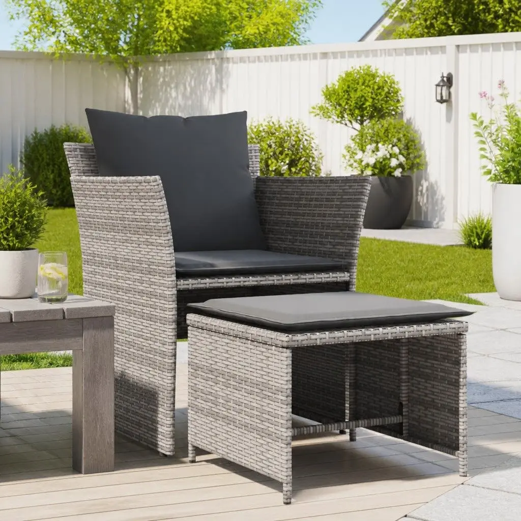 Garden Chair Footstool Outdoor Seating Grey Poly Rattan