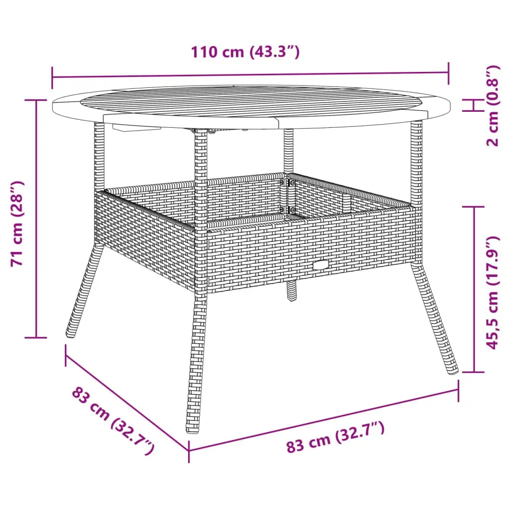 Garden Table Outdoor Furniture Round Black 110cm