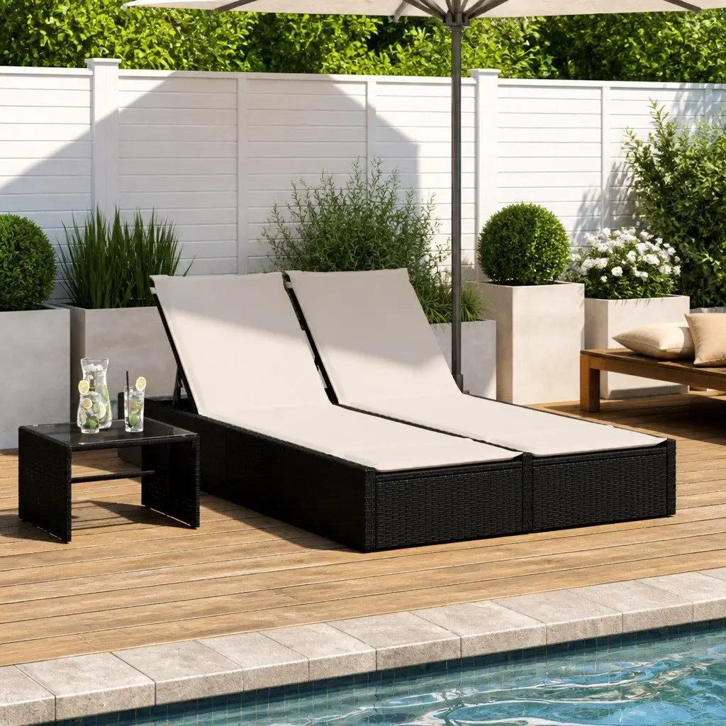 Double Sun Lounger Outdoor Rattan Garden Furniture with Cushions Black