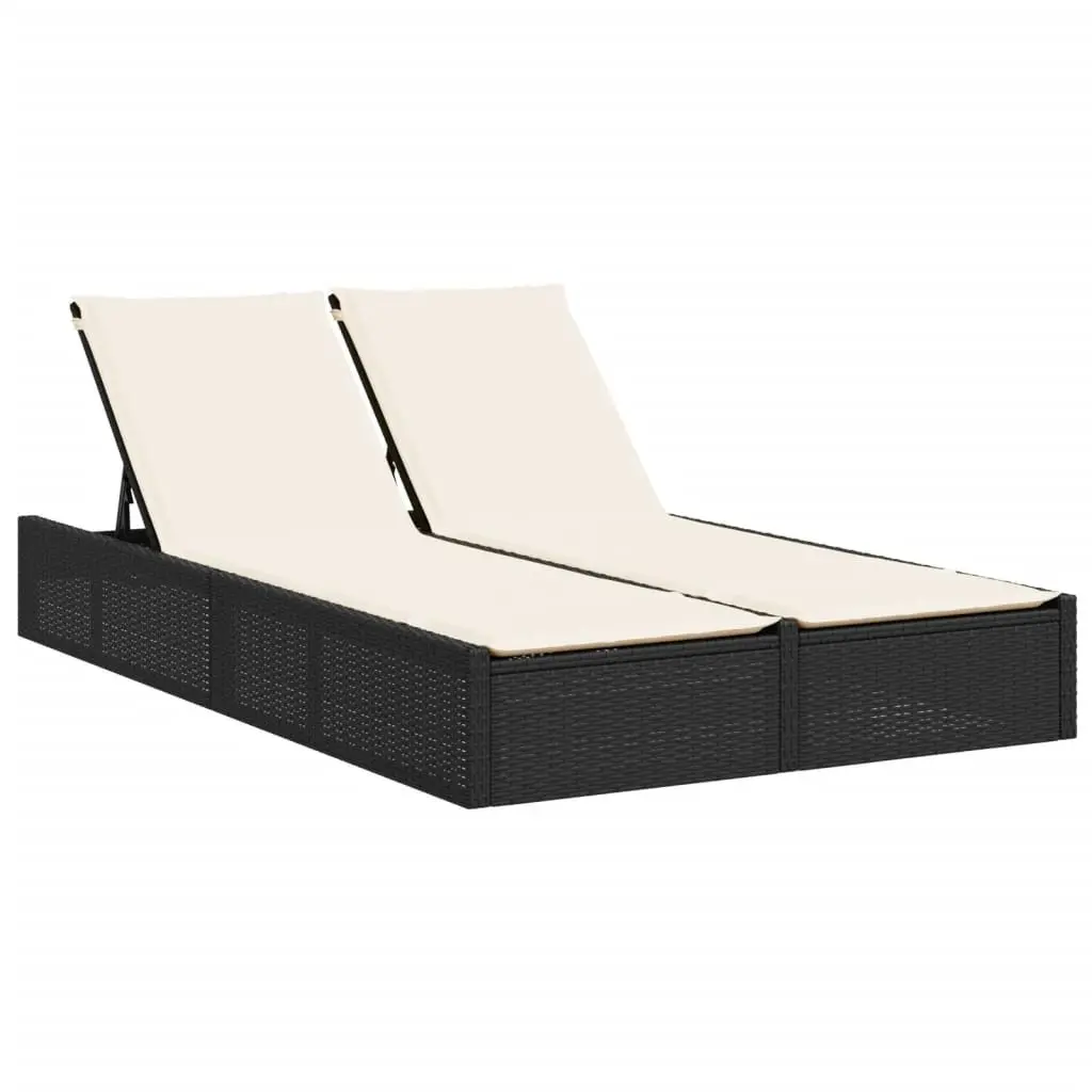 Double Sun Lounger Outdoor Rattan Garden Furniture with Cushions Black