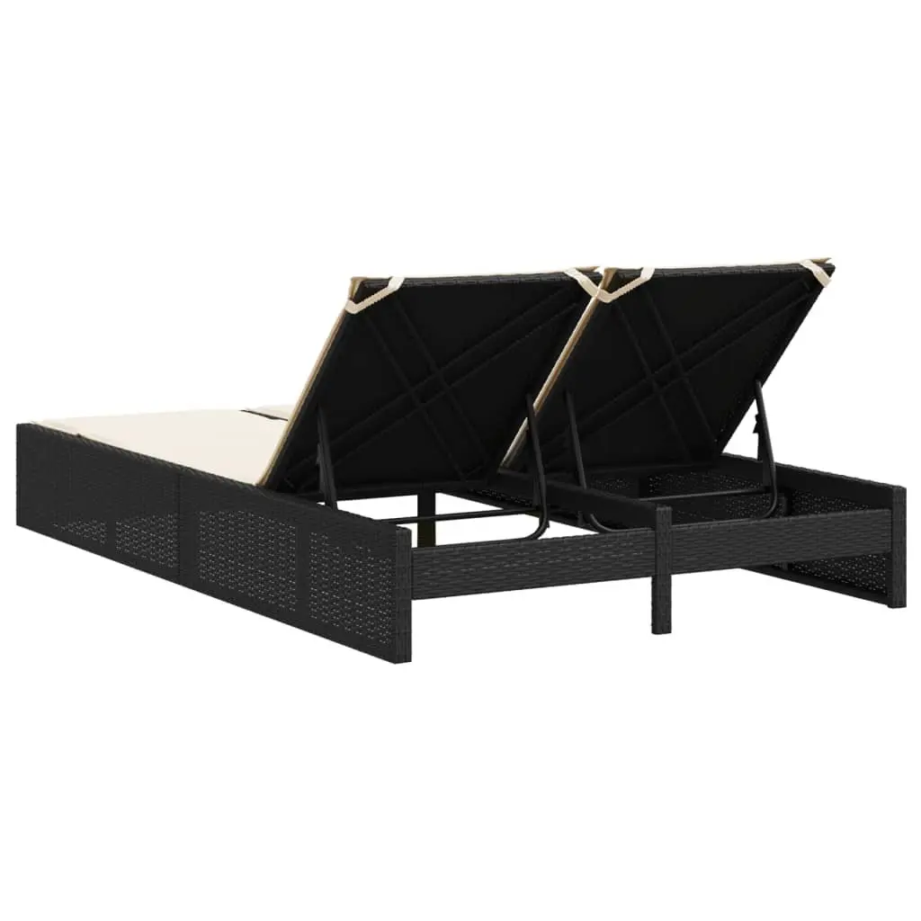 Double Sun Lounger Outdoor Rattan Garden Furniture with Cushions Black