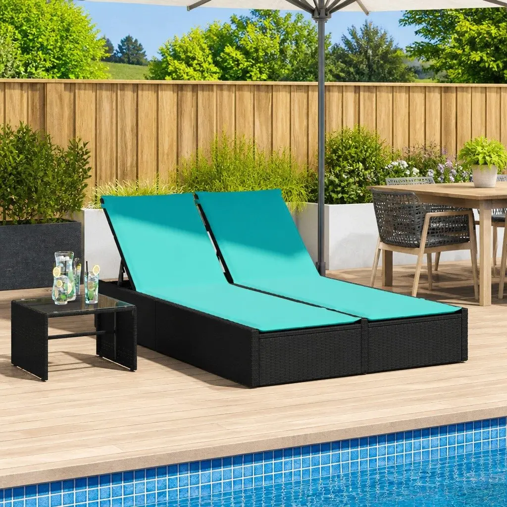Double Sun Lounger Outdoor Garden Furniture Adjustable Backrest Padded Cushions Black