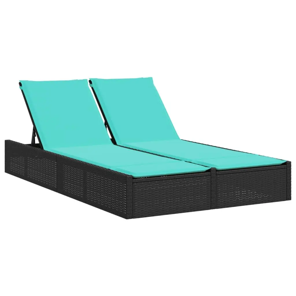 Double Sun Lounger Outdoor Garden Furniture Adjustable Backrest Padded Cushions Black
