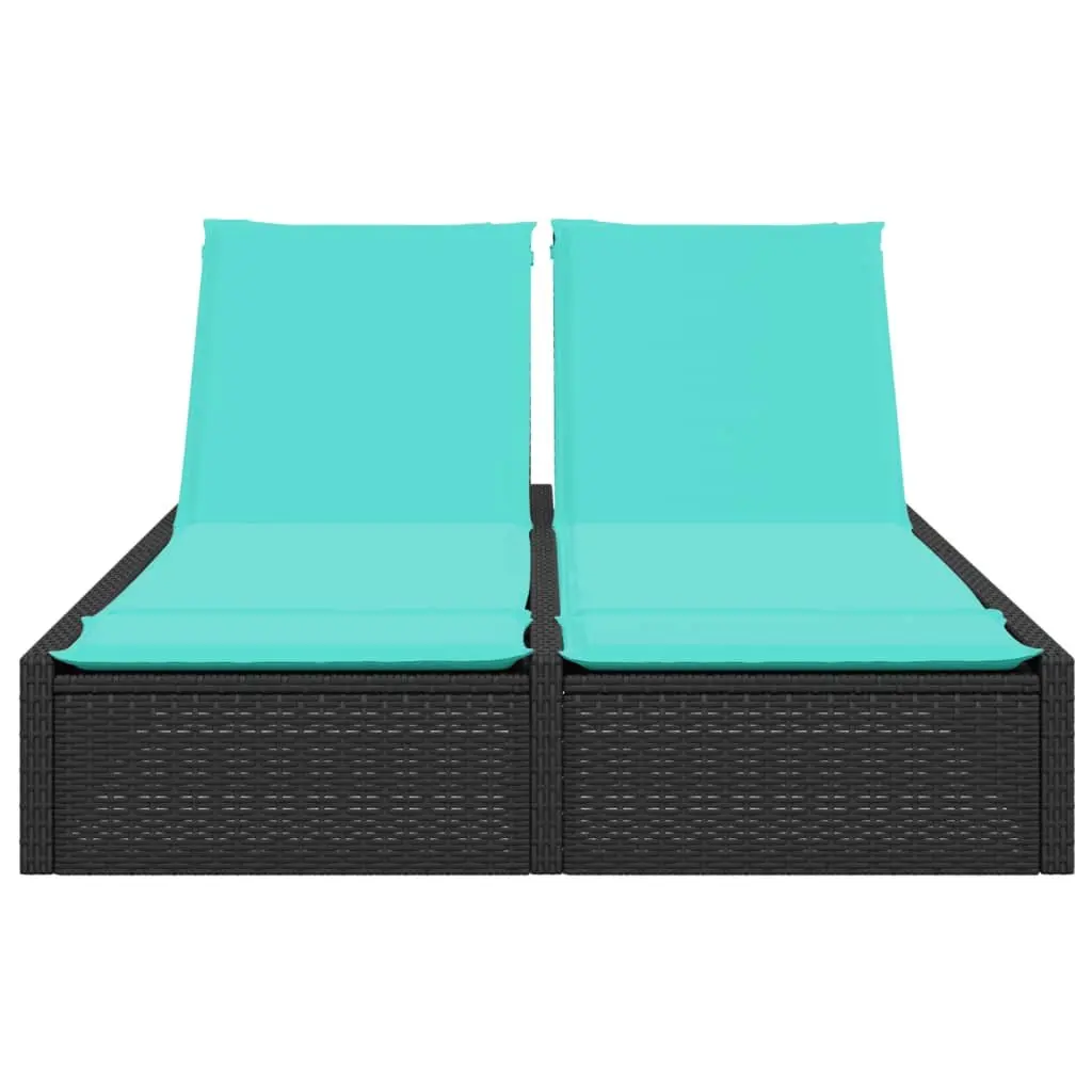 Double Sun Lounger Outdoor Garden Furniture Adjustable Backrest Padded Cushions Black