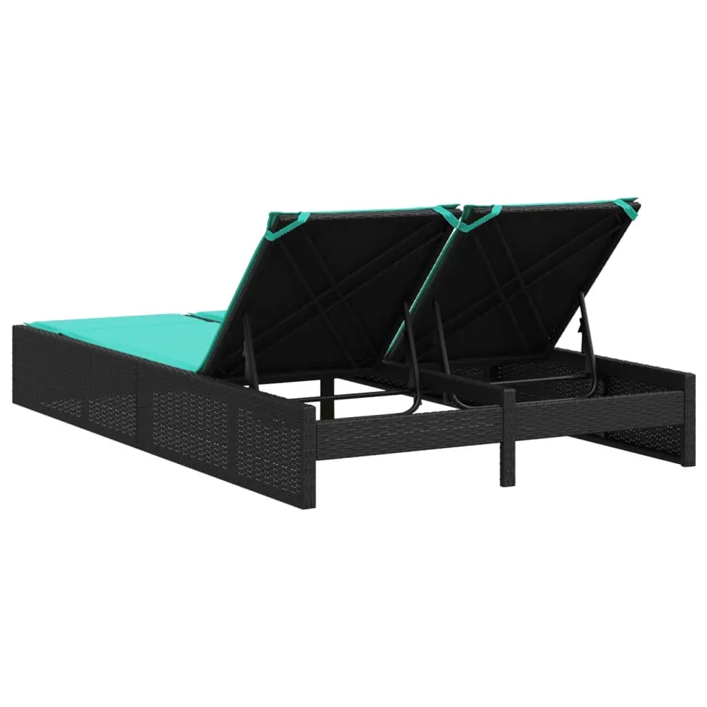 Double Sun Lounger Outdoor Garden Furniture Adjustable Backrest Padded Cushions Black
