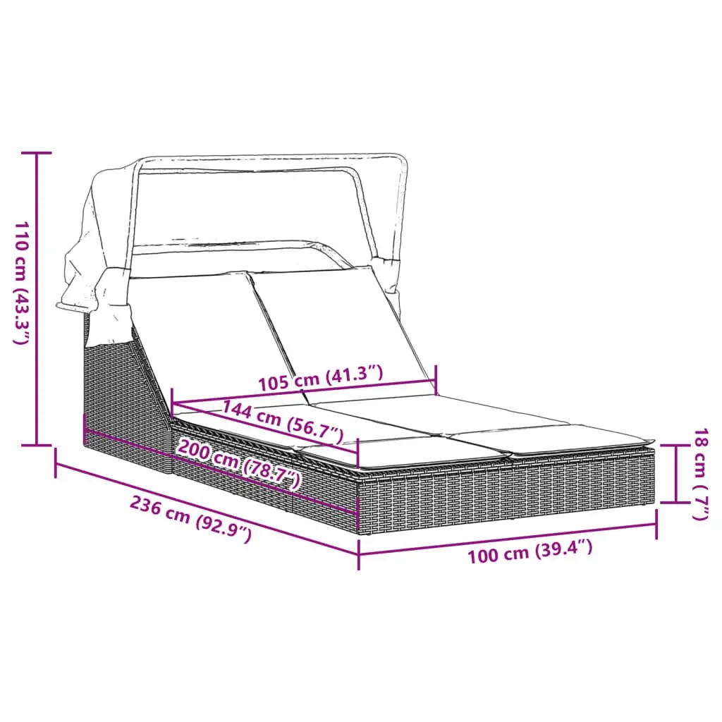 Double Sun Lounger with Removable Cushions