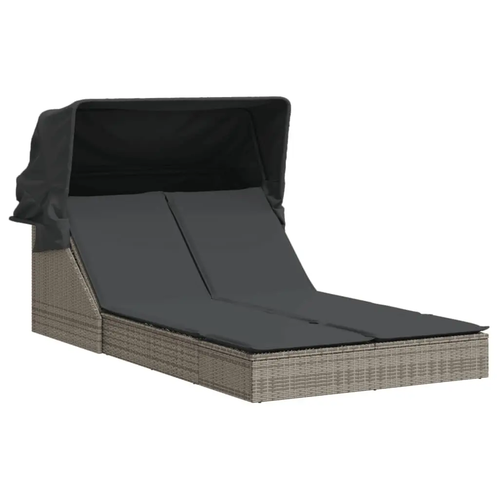 Double Sun Lounger Outdoor Furniture Adjustable Backrest Retractable Canopy Grey