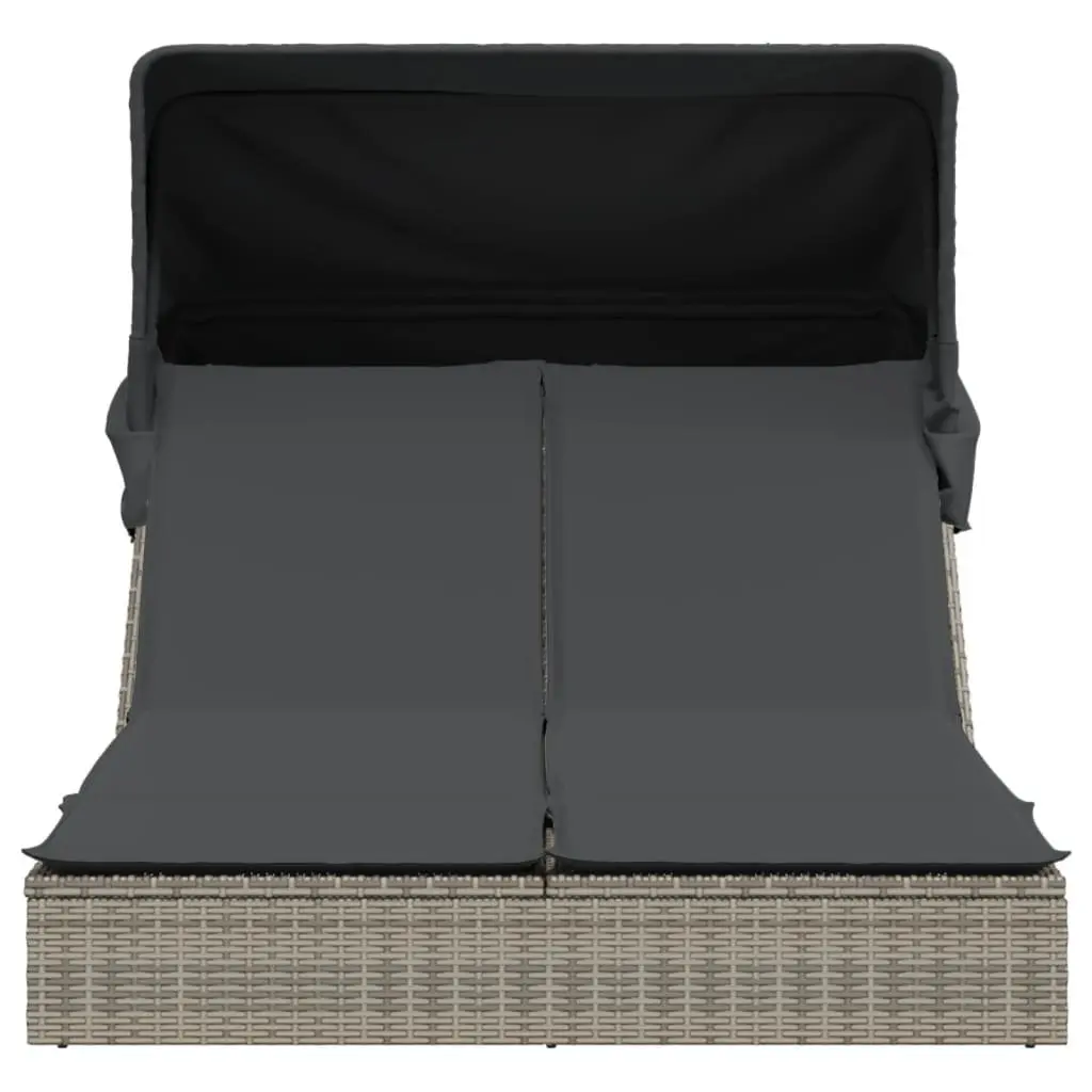 Double Sun Lounger Outdoor Furniture Adjustable Backrest Retractable Canopy Grey