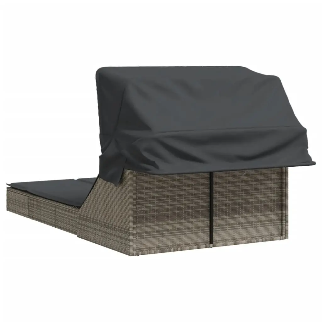 Double Sun Lounger Outdoor Furniture Adjustable Backrest Retractable Canopy Grey