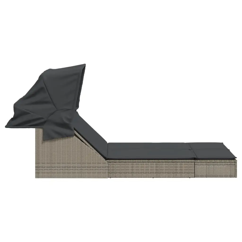 Double Sun Lounger Outdoor Furniture Adjustable Backrest Retractable Canopy Grey