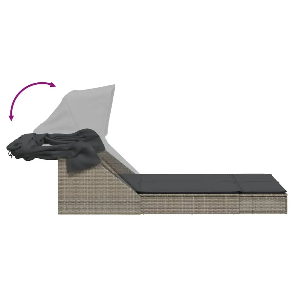 Double Sun Lounger Outdoor Furniture Adjustable Backrest Retractable Canopy Grey