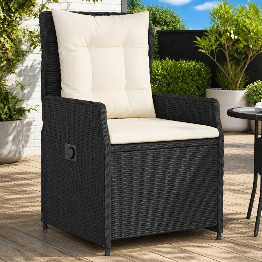 Outdoor Reclining Garden Chairs Set of 2 Adjustable Backrest Black Poly Rattan