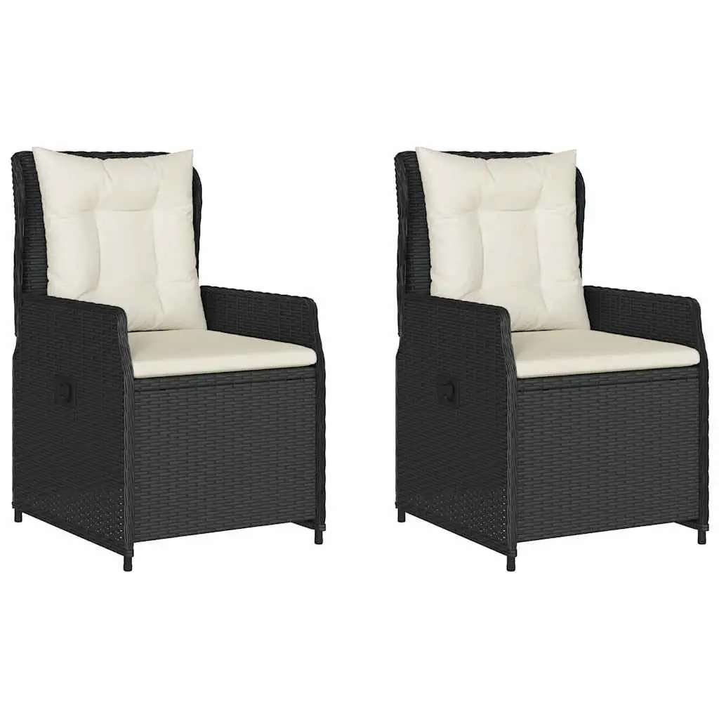 Outdoor Reclining Garden Chairs Set of 2 Adjustable Backrest Black Poly Rattan