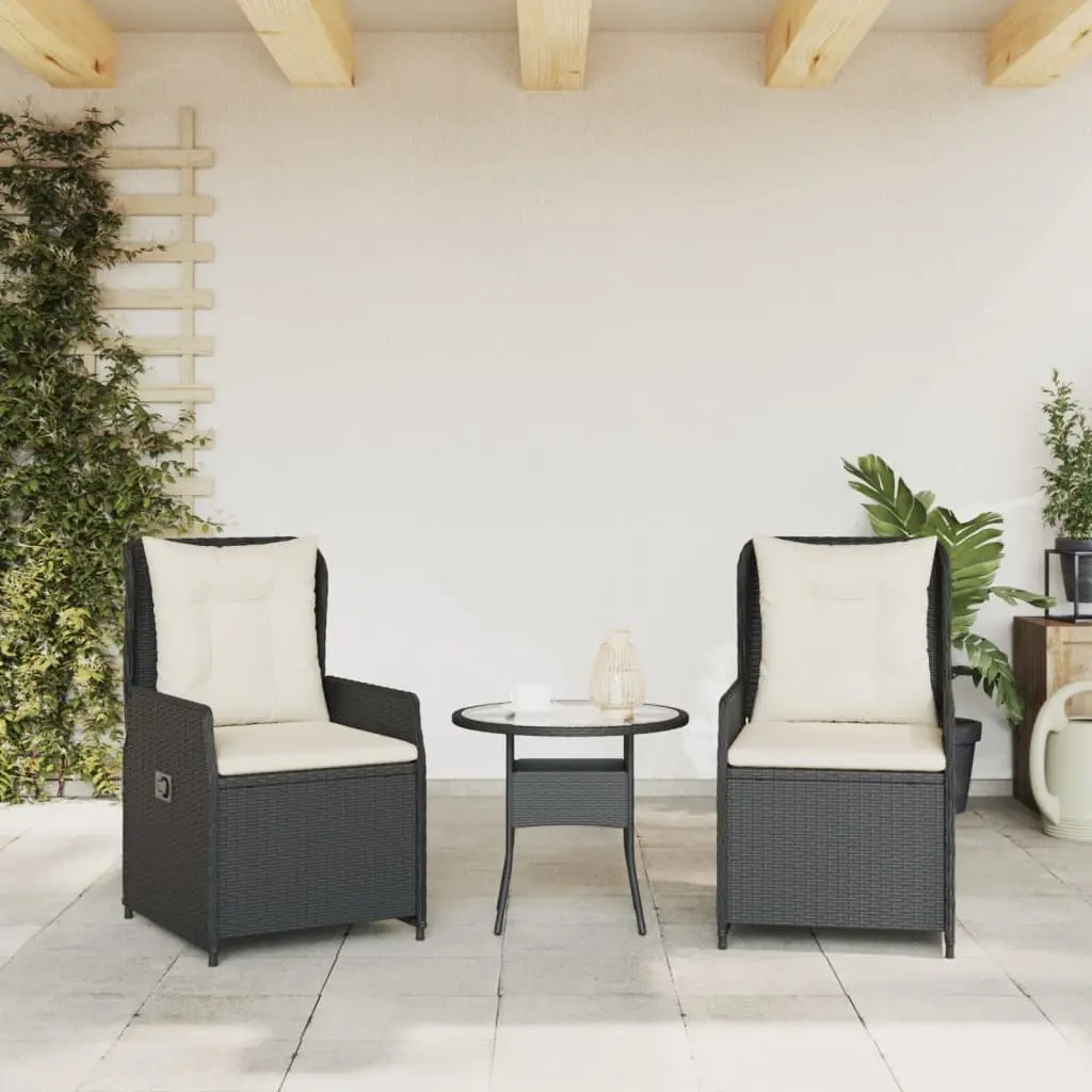 Outdoor Reclining Garden Chairs Set of 2 Adjustable Backrest Black Poly Rattan