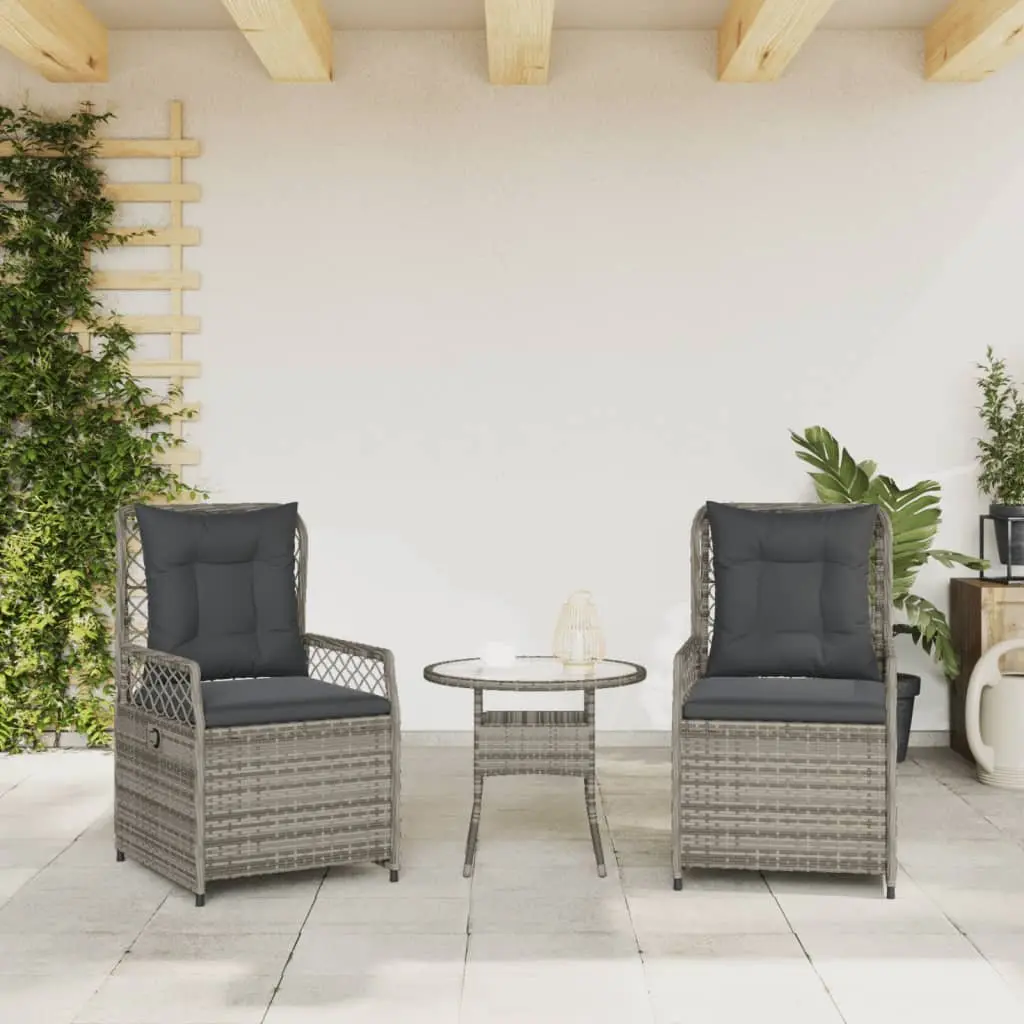 Reclining Garden Chairs 2pc Adjustable Backrest Cushioned Grey PE Rattan